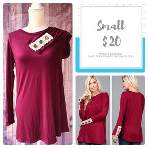 NWT Burgundy Boutique Lace And Button Top